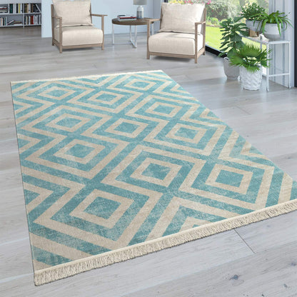 Paco Home Outdoor Teppich Rautenmuster Blau-Weiss 120x170 cm