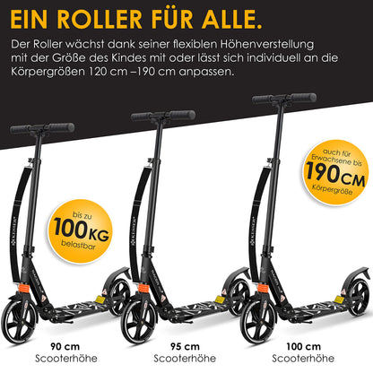 KESSER® Cityroller Scooter 205mm Räder PU Big Wheel - Pro-S Tretroller mit Doppel Federung, City-Roller Scooter klappbar und Höhenverstellbar, Inkl. Gurt, Roller Kickscooter für Erwachsene und Kinder