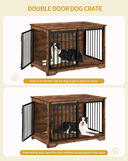 Hzuaneri Hundebox Holz 100cm - Vintagebraun mit Schiebetüren