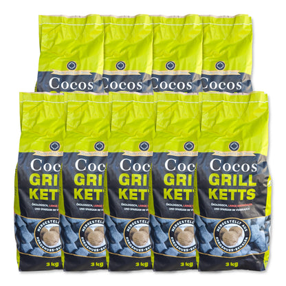 Cocos Premium Grillbriketts – Kokosschalen, 27kg, Made in Germany
