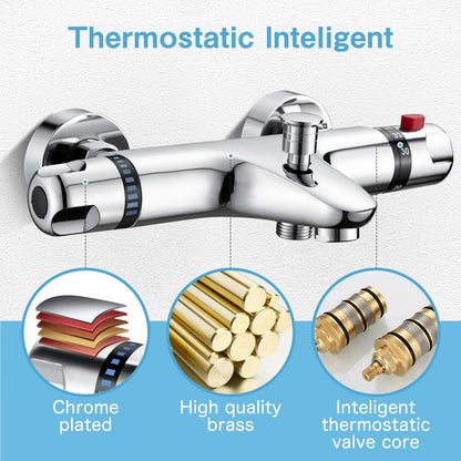 Klassik Thermostat Dusch-/Wannenarmatur Aufputz Chrom 38°C