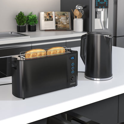 Arendo Wasserkocher 1.5L & Toaster Set Edelstahl Schwarz