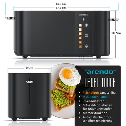 Arendo Edelstahl Toaster 4 Scheiben Langschlitz – Touchscreen