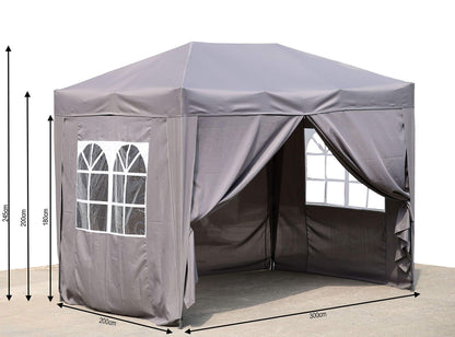 QUICK STAR Faltpavillon 2 x 3 m mit 4 Seitenwänden, Smoky Grau