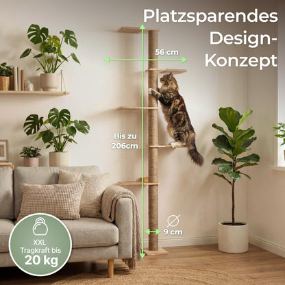 WOOWOOD Kratzbaum zur Wandmontage, höhenverstellbar bis 206 cm