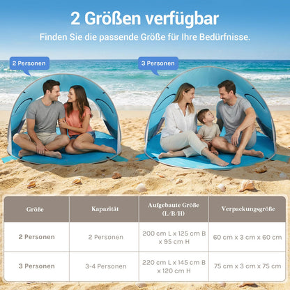 WolfWise Strandmuschel Pop-Up Zelt mit UV-Schutz 50+, 3-4 Personen