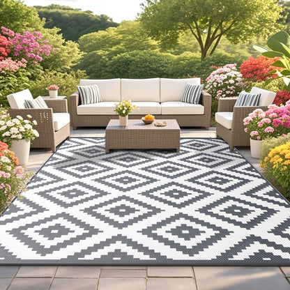 Habaylin Outdoor Teppich wetterfest wendbar 180x270 cm Grau, Polypropylen, für Balkon und Camping