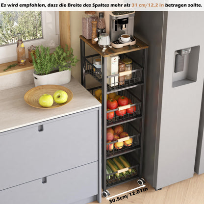 Küchenwagen Gemüseregal 5 Etagen, stapelbar, Rollen – Schwarz