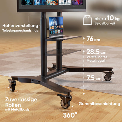 ONKRON TS1871-B Rollbarer TV Ständer 55-90 Zoll - Schwarz