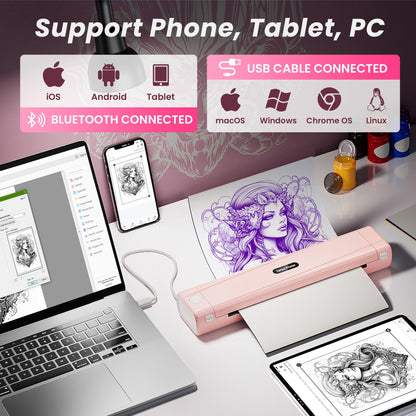 TATTMUSE A887 Tattoo-Drucker, Bluetooth Schablonendrucker, Rosa