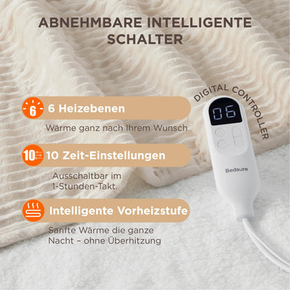 BEDSURE Heizdecke mit Abschaltautomatik 130x180cm - Gestreift Natur