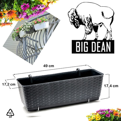 BigDean Blumenkästen Balkongeländer 4er Set Rattan-Optik Anthrazit
