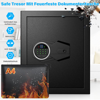 Mejasg 45L Fingerabdruck Tresor Safe mit A4 Brandschutztasche