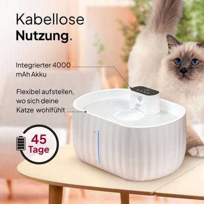 Pretty Paw Aqua Sense Katzenbrunnen kabellos mit Bewegungsmelder weiss