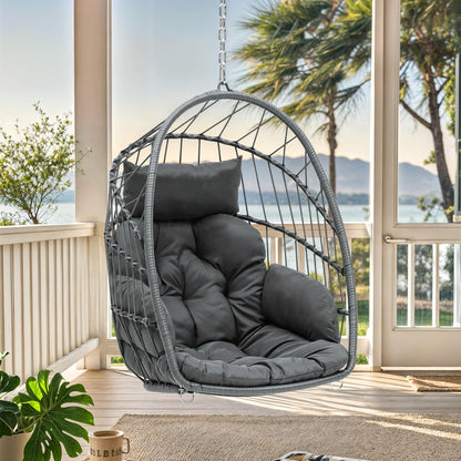 YITAHOME Hängesessel aus Rattan mit 2 Kissen, bis 150 kg, Grau