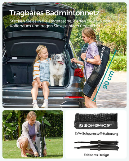 SONGMICS Badminton-Netz 4 m, höhenverstellbar, schwarz SYQ400H