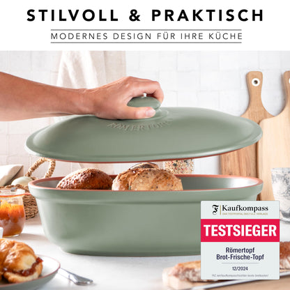 Römertopf Brottopf oval MAXI Keramik – 6,5 Liter Grün