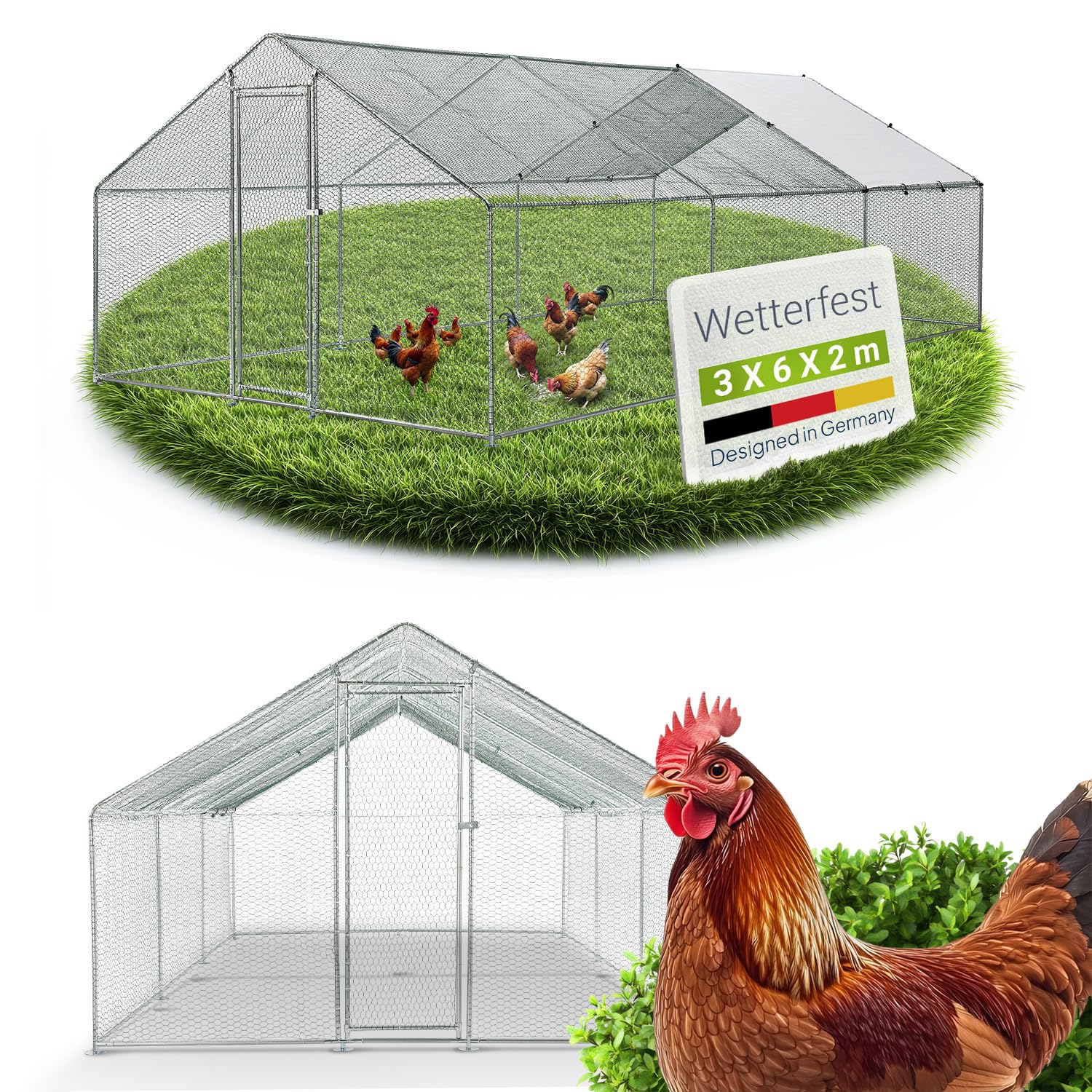 Juskys Freilaufgehege Metall 3x6m - Begehbarer Hühnerstall. Großes, begehbares Metallgehege. Ermöglicht sicheren Freilauf für Geflügel.