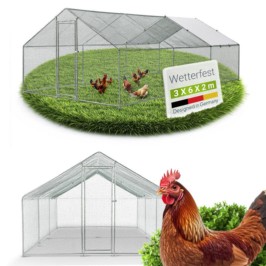 Juskys Freilaufgehege Metall 3x6m - Begehbarer Hühnerstall. Großes, begehbares Metallgehege. Ermöglicht sicheren Freilauf für Geflügel.