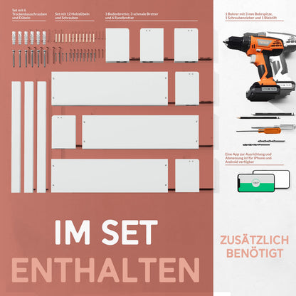 NATURE SUPPLIES Bücherregal Kinder 3er-Set, Wandregal, weiss
