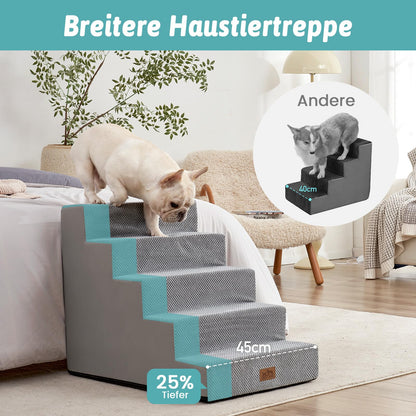 COZY KISS Hundetreppe für kleine Hunde – 5 Stufen, Grau, 60cm Hoch
