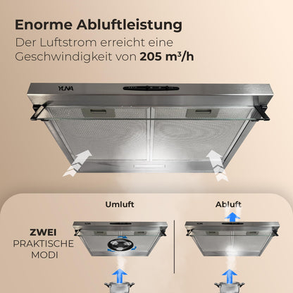 YUNA Mila KUBH 60205 Unterbau Dunstabzugshaube - Edelstahl 60 cm