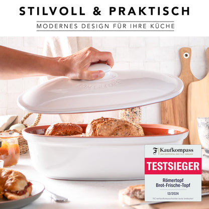 Römertopf Brottopf 6.5L weiss ovaler Brotbehälter Keramik
