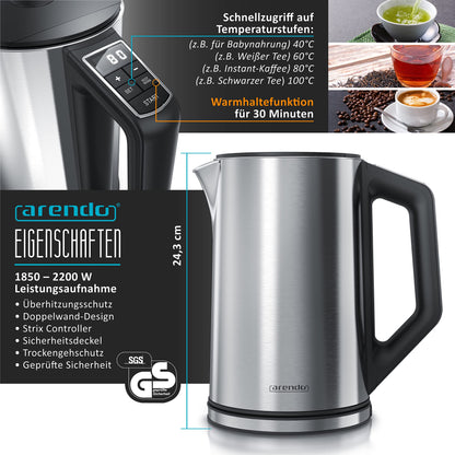 Arendo Wasserkocher Toaster Eierkocher Set Edelstahl Silber