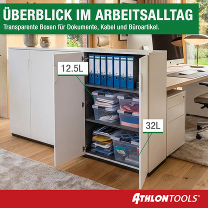 ATHLON TOOLS Aufbewahrungsboxen 40 L mit Deckel, transparent, 4er-Set