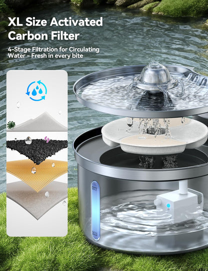FEELNEEDY FN-W19 Katzenbrunnen Edelstahl kabellos mit Sensor 3,5 L