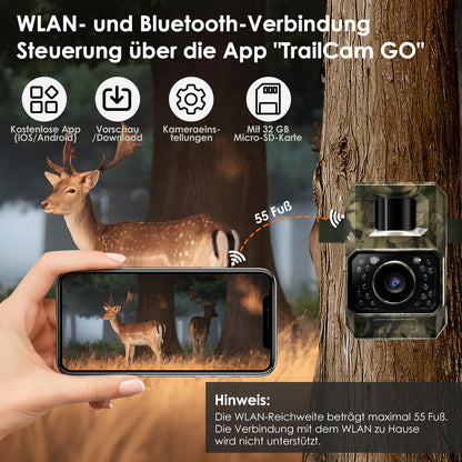 MAXDONE Wildkamera PH960W 4K 64MP WLAN Nachtsicht mit Bewegungsmelder