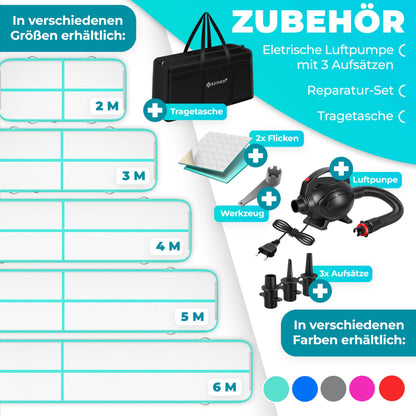 KESSER Airtrack Turnmatte aufblasbar, Mint Grün, 400 x 100 x 10 cm