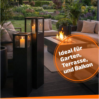 Bentson Windlichtsäule 2er Set, eckige Gartenlaterne, 95 + 75 cm
