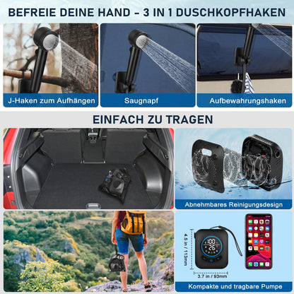 Spopal Campingdusche 8000mAh mit Pumpe und Temperaturanzeige