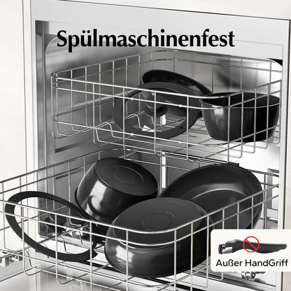 Redchef Kochgeschirr-Set 16-teilig mit abnehmbaren Griffen, schwarz