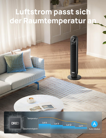 Dreo Nomad One S Turmventilator, App, 90° Oszillation, schwarz