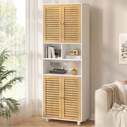 FORABAMB Badezimmerschrank hoch mit 4 Bambustüren, 60 x 30 x 170 cm