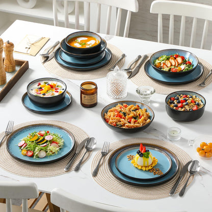 vancasso AMBER Geschirrset 24-teilig, Steingut, 6 Personen, Seeblau