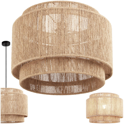 tectake Hängelampe Boho, Pendelleuchte aus Jute, Ø 46 cm, E27 – dreistufiger Schirm aus Naturjute mit Stahlgestell