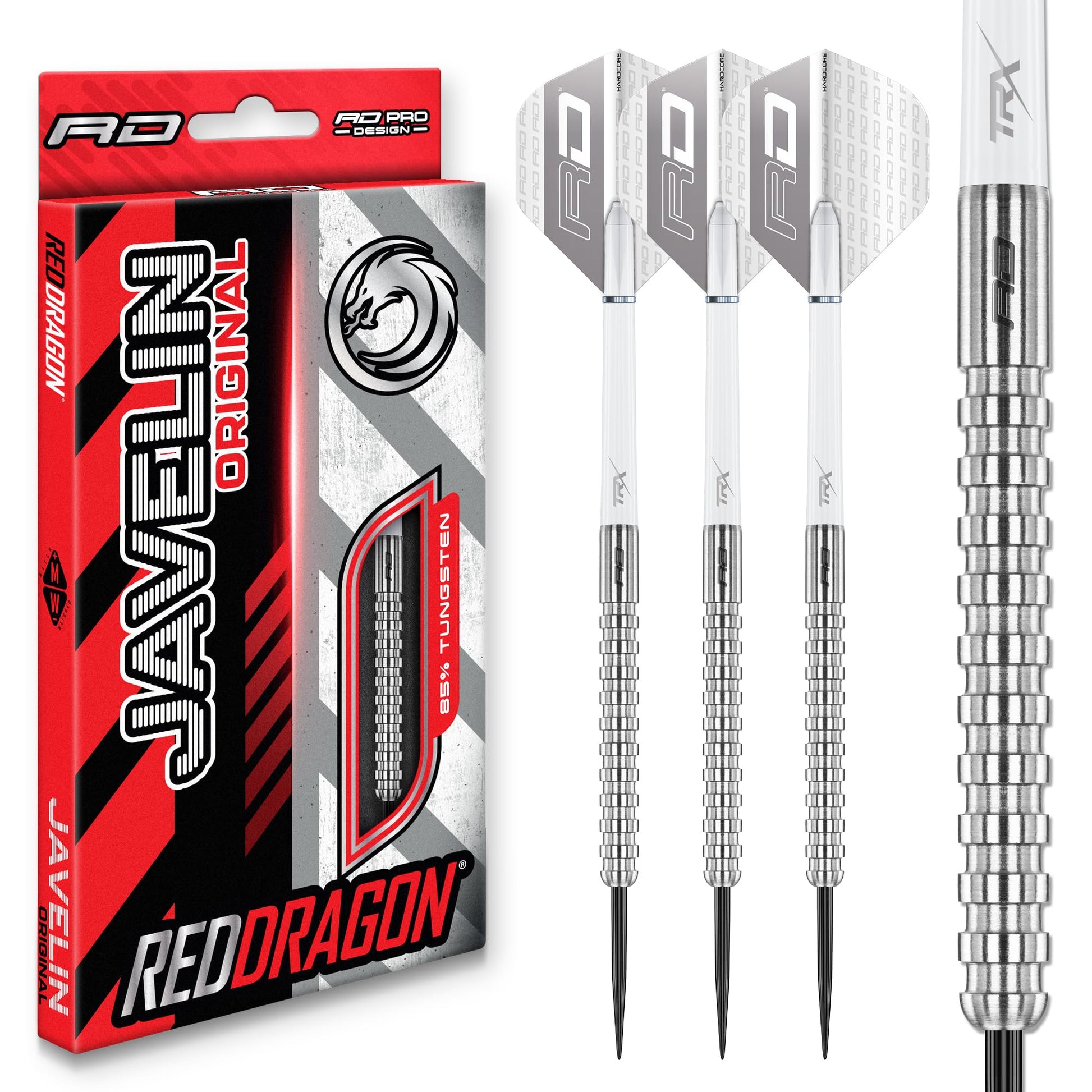 RED DRAGON Javelin Steeldarts 26 g – 85% Tungsten Dartpfeile Set mit Hardcore XT Flights und TRX Shafts