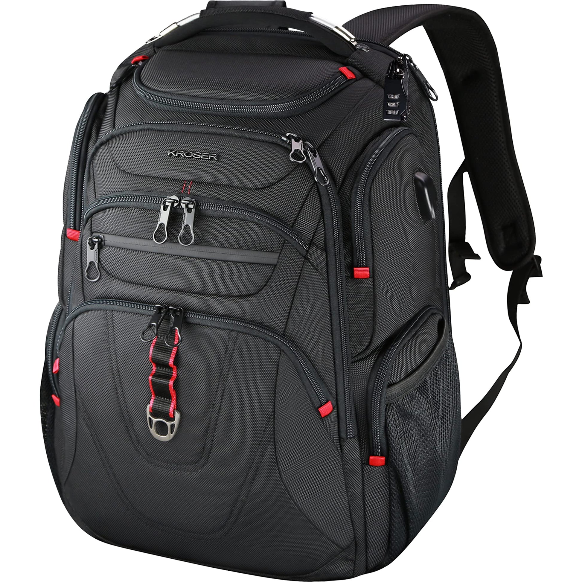 KROSER Business Laptop Reiserucksack - 17.3 Zoll Schwarz, schwarzer, rechteckiger Rucksack für 17.3 Zoll Laptops und Reisebedarf.
