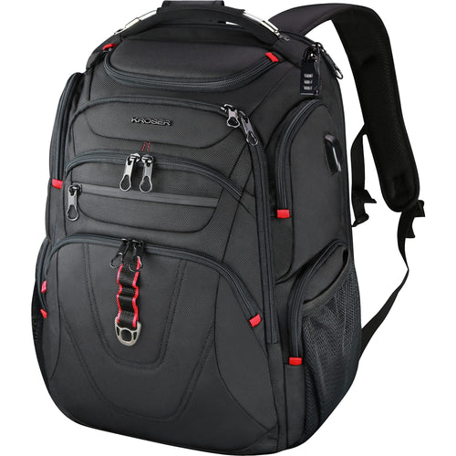 KROSER Business Laptop Reiserucksack - 17.3 Zoll Schwarz, schwarzer, rechteckiger Rucksack für 17.3 Zoll Laptops und Reisebedarf.