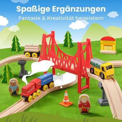 Tiny Land Holzeisenbahn Set, 55-teilig mit Kran, ab 2 Jahren