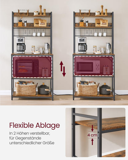 VASAGLE Küchenregal KKS025B01EU mit Steckdosen vintagebraun-schwarz