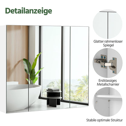 Yaheetech Spiegelschrank Badezimmer 3 Spiegeltüren Weiss 70.5x60.5 cm