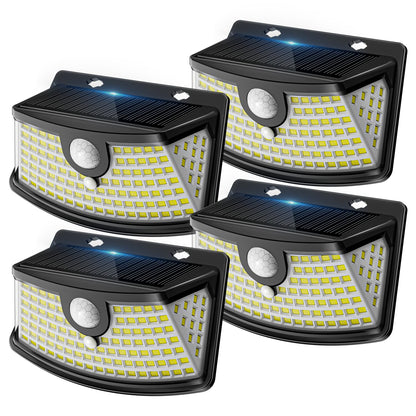Aootek Solarlampen für Aussen mit Bewegungsmelder, 120 LED, 4er-Set – Solarleuchten mit schwarzem Rahmen