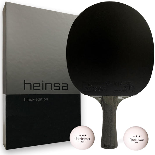 heinsa Carbon Tischtennisschläger Black Edition ITTF. Schwarzer Carbon-Schläger mit Griff zum Tischtennisspielen.