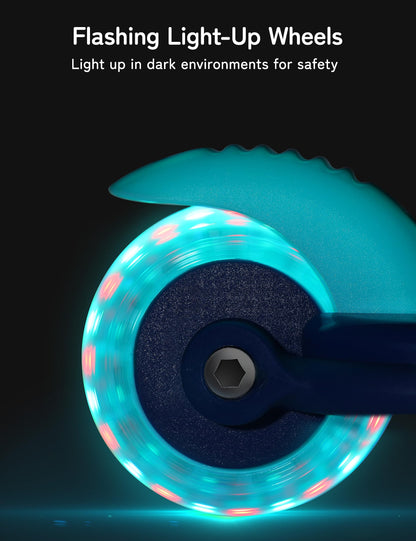 besrey Dreiradscooter Kinder - Faltbar, LED Räder, Meerblau