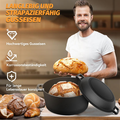 NZQXJXZ Gusseisen Brotbacktopf Dutch Oven – 26cm 2-in-1