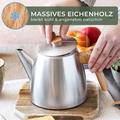 WALDWERK Teekanne doppelwandig aus Edelstahl mit Siebeinsatz